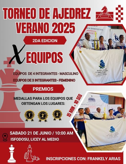 El Torneo de Ajedrez Verano – 2da Edición 2025 se celebrará en Licey al Medio.